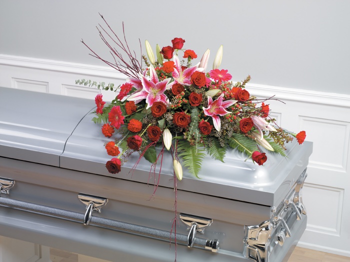 Red Roses and Lilies Casket Spray