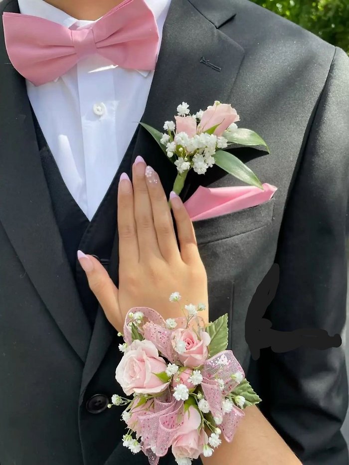 Pink Rose Boutonniere with matching corsage